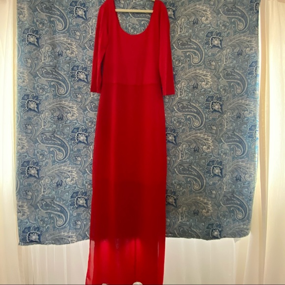 Red sheer formal mini slip with maxi dress over two slide slits Vince Camuto XS - Picture 3 of 7